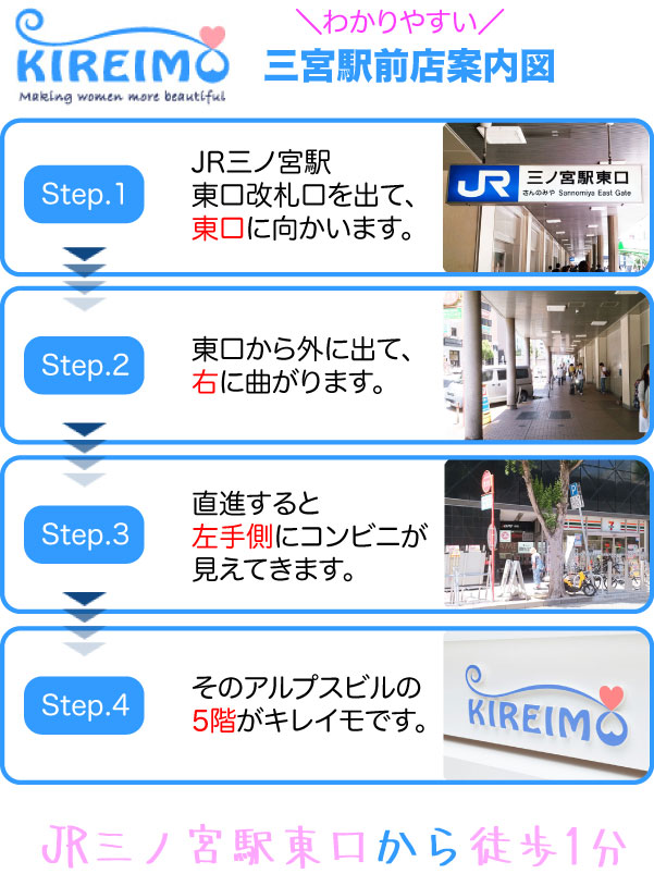 キレイモ三宮駅前店までの行き方