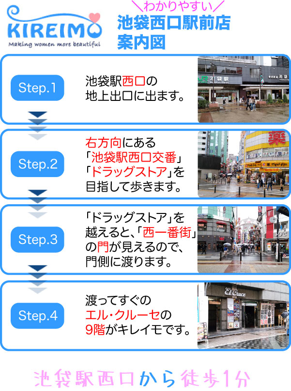 キレイモ池袋西口駅前店までの行き方