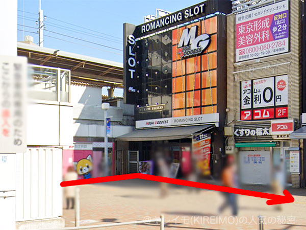 JR船橋駅の南口からスロット専門店（メガ・ガディス）まで"